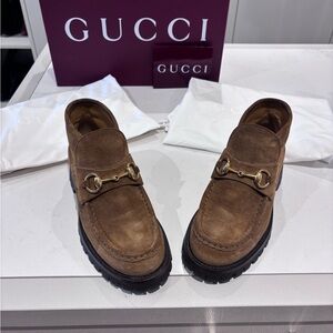 Gucci Tan Suede Ankle Boots with Horsebit
